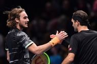 Tsitsipas (left) after making it to the final on his debut outing